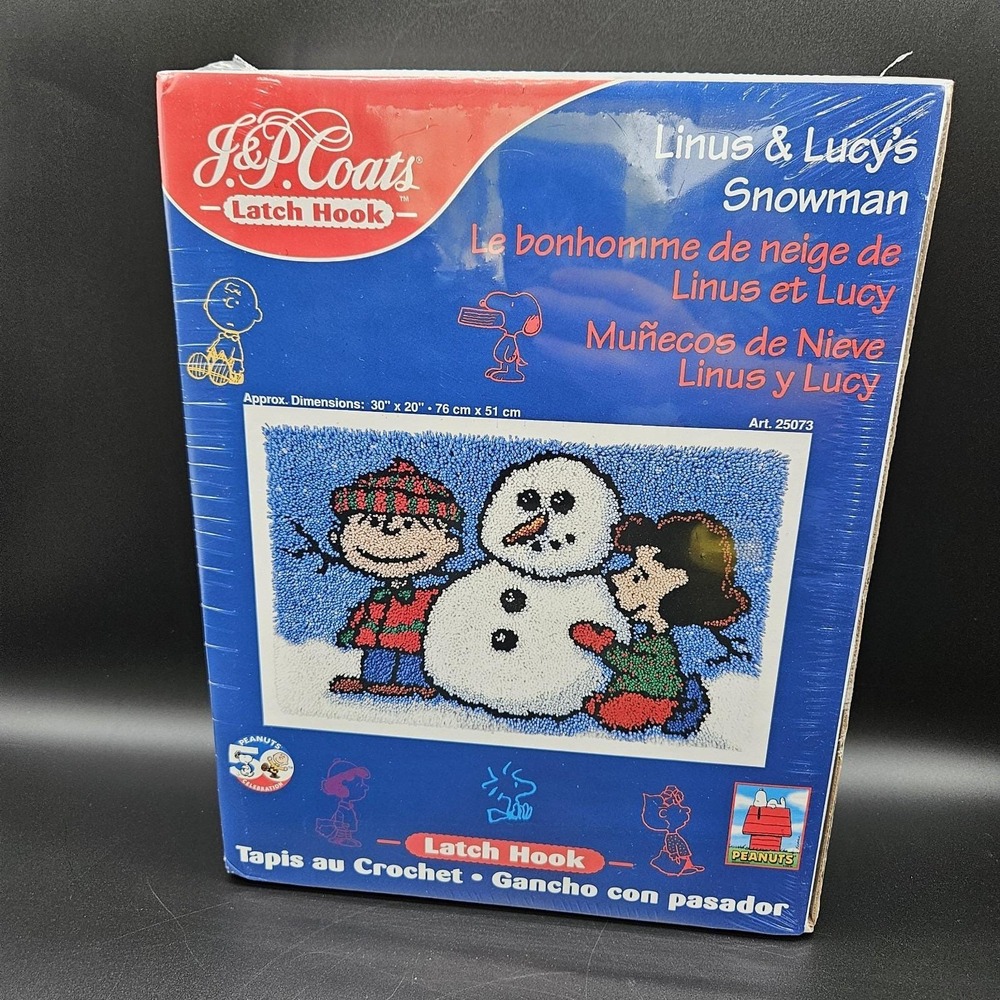 J&P Coats Latch Hook Kit Linus & Lucy's Snowman 30x20 Peanuts Charlie Brown New